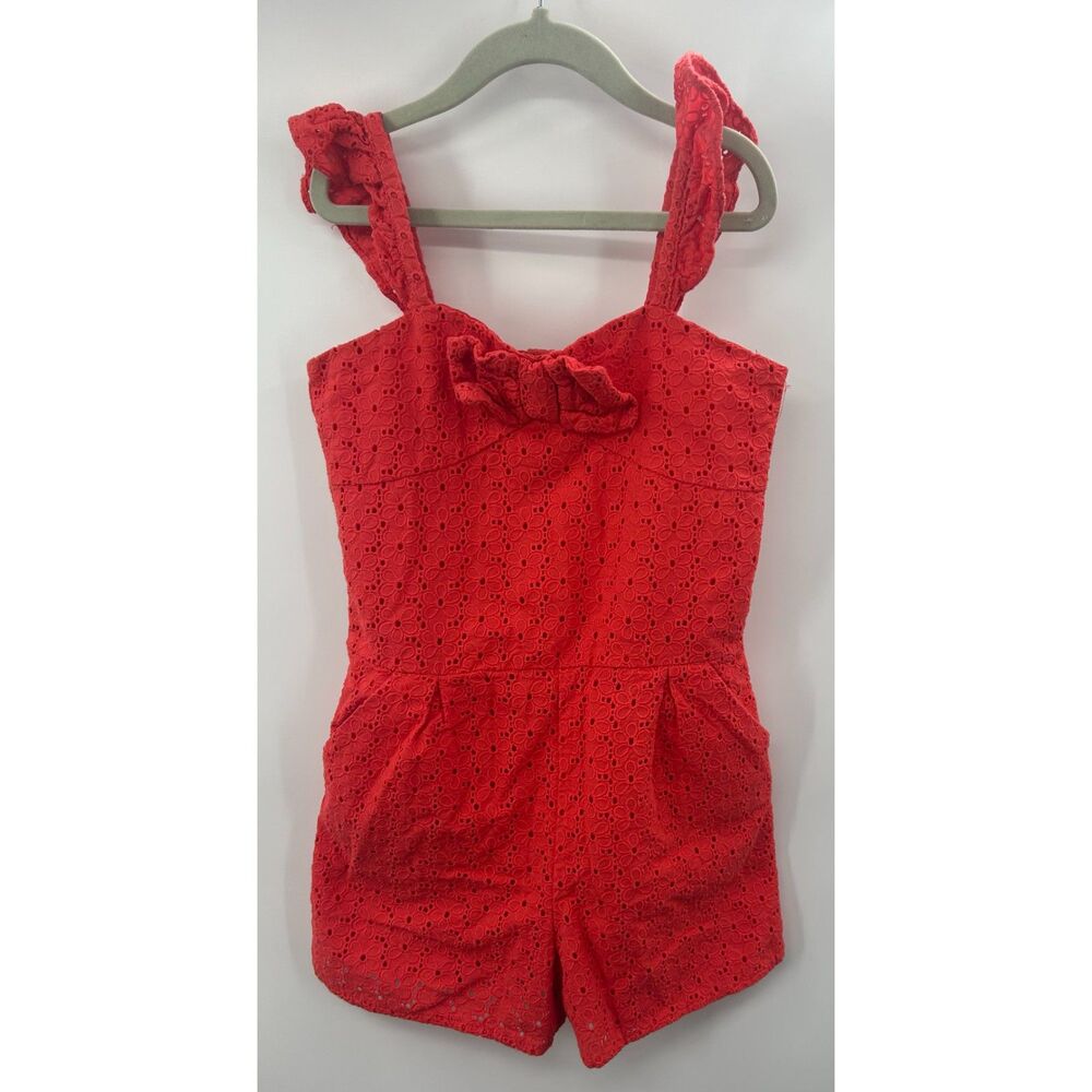 Janie and Jack Girls Eyelet Red Bow Romper Jumpsuit Size 8